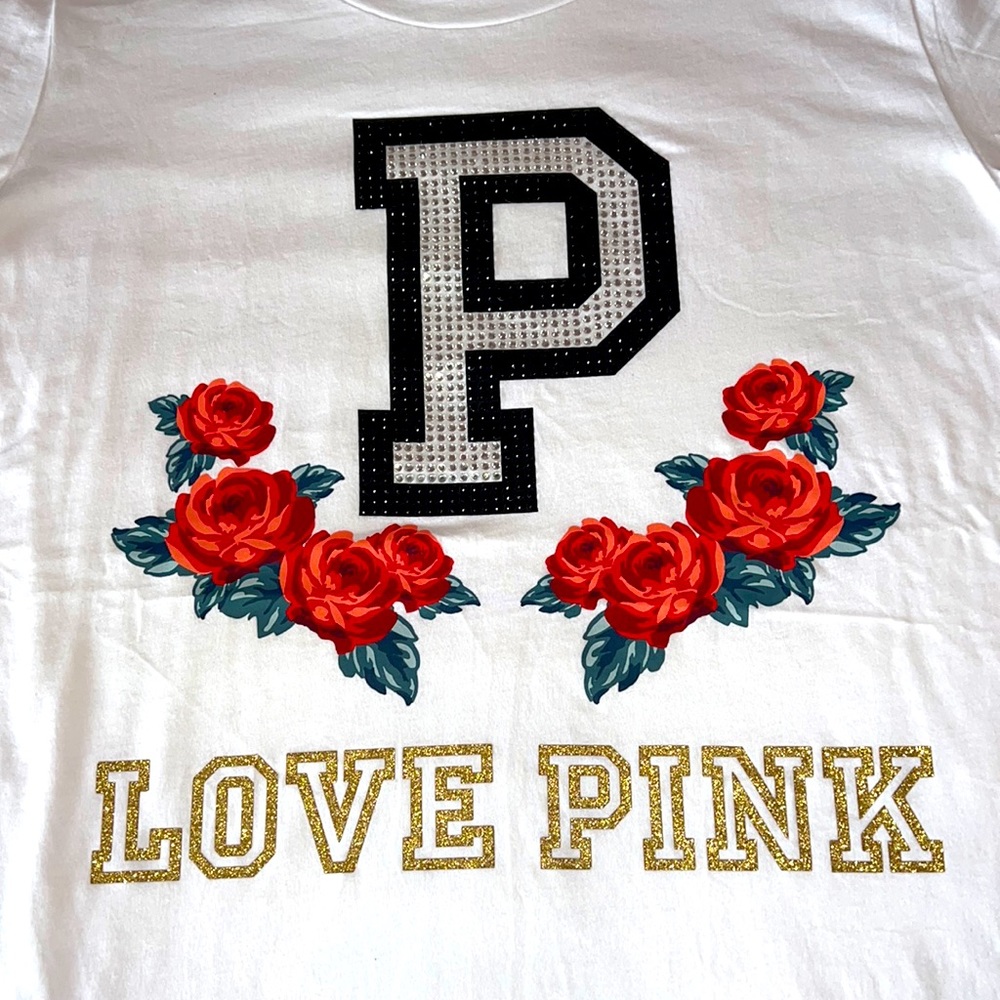 Pink Bling Sequin Floral Short Sleeve Tee
